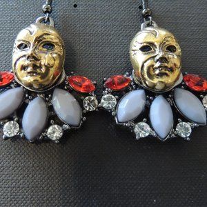 Unusual Mask Earrings Dangle Wire